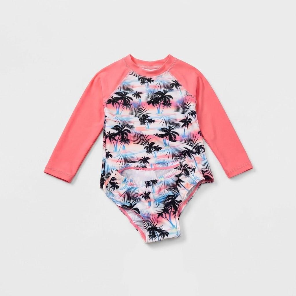 Girls Rash Guard Swimsuit 2 Piece Long Sleeve Bathing Suit UPF 50+ Summer Beach Swimwear, size 110