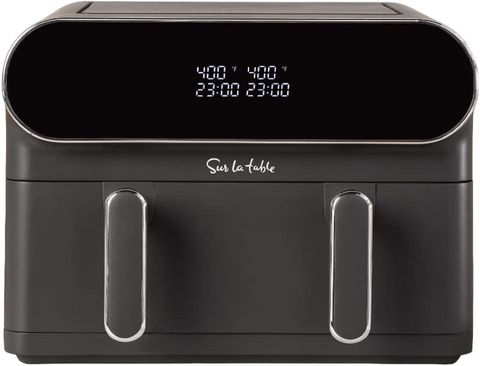 Sur La Table 11-Quart Digital Double Basket Air Fryer - 1700W Dual Zone with Touchscreen Display, Sync Cook & Separate Settings, Includes Crisper Tray & Separator, Safe Kitchen Appliance for Food Prep