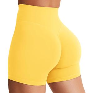 YEOREO Women's Biker Shorts 3.6" /4.5" / 6" Workout Gym Shorts Craze High Waist Tummy Control Hidden Scrunch Running Yoga (Large, Yellow)