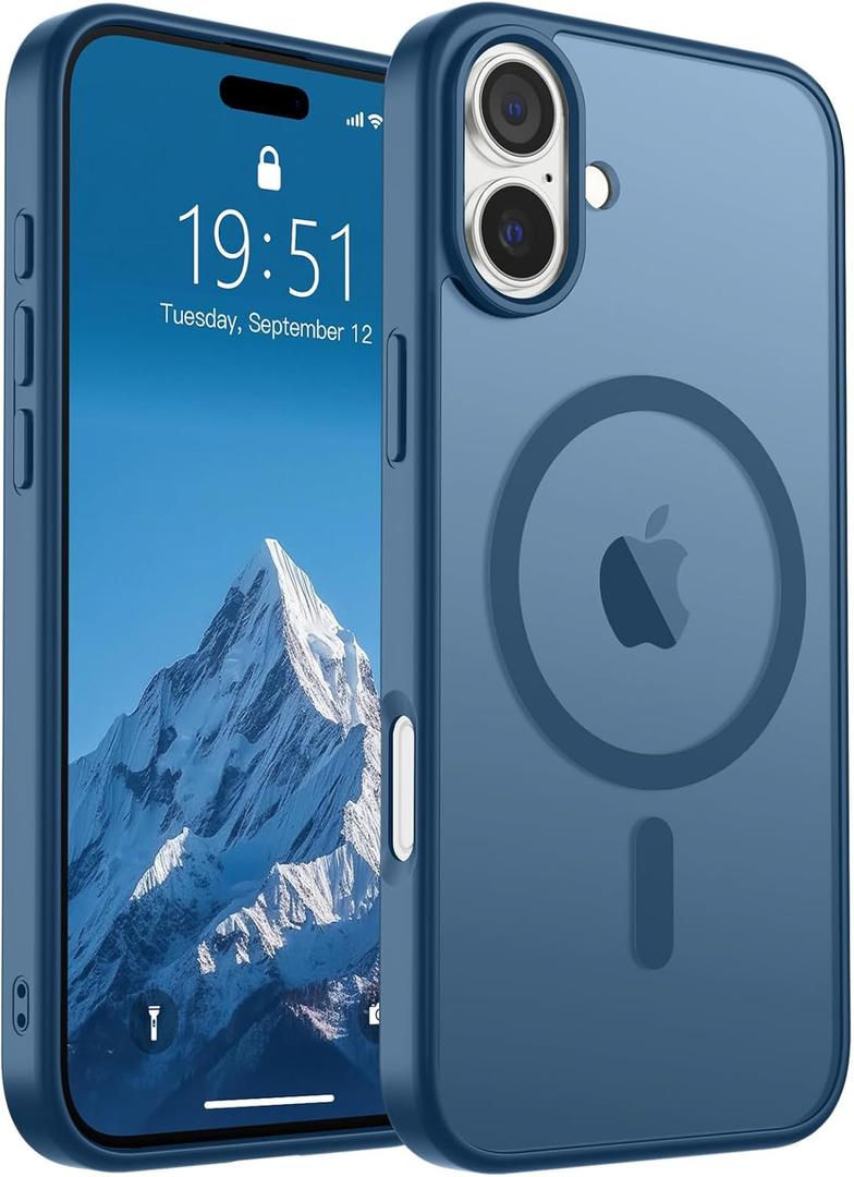 SUPFINE Magnetic for iPhone 16 Plus Case(Compatible with MagSafe) (Military Grade Drop Protection) Slim Translucent Matte Shockproof with Anti-Fingerprint Phone Case, Deep Blue