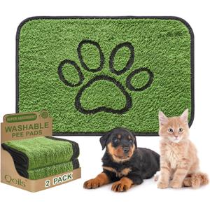 Qeils Reusable Dog Pee Pads, 2 Pack Super Absorbent & Leakproof Washable Puppy Pads with Soft Green Top Layer, for Potty Training, Crates, Couch, Car Seats & Pet Beds, 24"x 36"