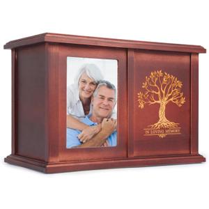 X-Large Urns for Human Ashes Adult Male Female, Up to 500 Cubic Inches, Extra Large Red Pine Wood Urn with Tree Pattern