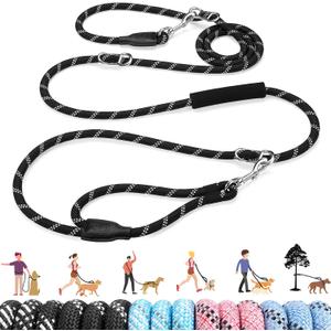 Lukovee Hands Free Dog Leash, 10FT Adjustable Training Lead 1/2 Inch Nylon Heavy Duty Lead No Pull for Large Medium Dogs, Tangle Free Reflective Waist-Leash for Walking Running, (DB, Plus Handle) (Black)