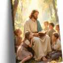 Jesus With Children Canvas Wall Art Vibrant Christian Kids Room Wall Decor Pictures Religious Jesus Teaching Children poster Print for Bedroom Church Sunday School Ready to Hang