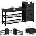 EXOTICA 3 Tier Entryway Bench Shoe Storage Bench with 4 Fabric Drawers Metal Frame and Wooden Board Shoe Rack Bench with Seat for Entryway Hallway Front Door Doorway, Large