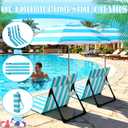 Briwooody 2 Set Foldable Poolside Chairs with Umbrella Portable Beach Folding Poolside Chair for Adults Traveling Camping Picnic Lawn Accessories, Light Blue Stripe