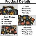 Halloween Button Down Shirt for Men Spooky Pumpkin Skull and Ghost Print Short Sleeve Casual Shirt (M)