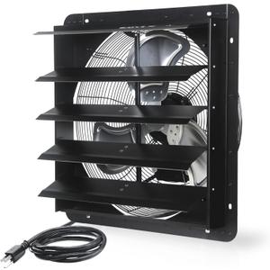 VENTISOL 20 Inch Shutter Exhaust Fan Wall Mounted, 3500CFM Exhaust Fan with Pre-Installed 1.65m Power Cord, Ventilation fan for Greenhouse, Garages, Attic, Shops, Chicken Coop, Black