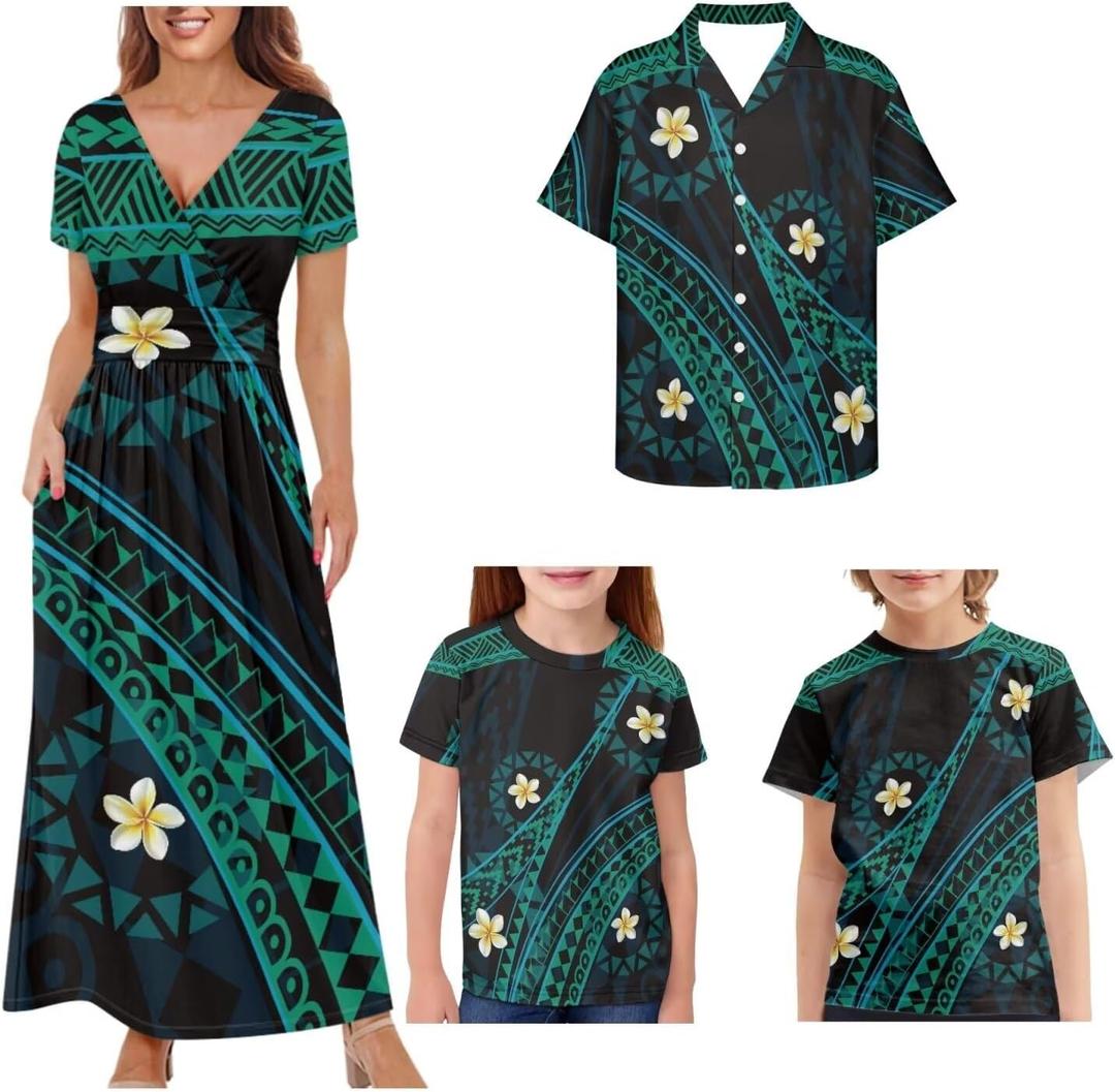 Matching Hawaiian Outfits for Couples,Polynesian Dress & Man Shirt Matching Couples Outfits Family Matching Outfits (XL)