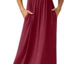GRECERELLE Womens Summer Long Maxi Dresses 2026 Short Sleeve V Neck Casual Button Dress with Pockets (Large, Wine Red)