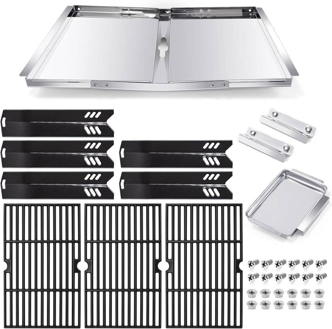 Grill Grease Tray Replacement Parts for Dyna Glo DGF510SBP, DGF510SSP, Backyard Grill BY13-101-001-13, GBC1460W and BHG Grill Parts, Adjustable 24''-30'' Grill Drip Pan, Cooking Grates, Heat Plates.