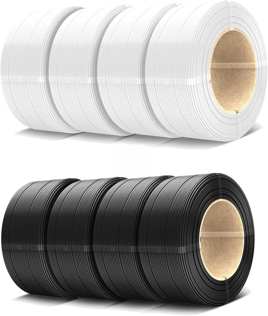 SUNLU PLA Refill 3D Printer Filament 1.75mm 500g*4 Black and PLA Refill Filament 500g*4 White,Total 4KG