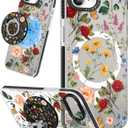 Lotadilo Cute Case for iPhone 17e/16e for Women Girls - Funny Retro Flower Design Compatible with Magsafe Magnetic Ring Holder Kickstand Fashion TPU Phone Covers for iPhone 17e/16e Phone Case
