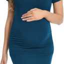 Bearsland Women Summer Short Sleeve Maternity Dress Ruched Mama Baby Pregnancy Clothes (Blue, XL)