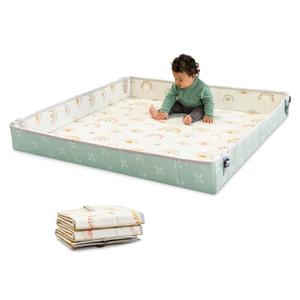 Infantino Foldable Soft Foam Play Mat, 57" Baby Mat for Floor Time, Lightweight, Easy to Store, Wipeable, Rainbows