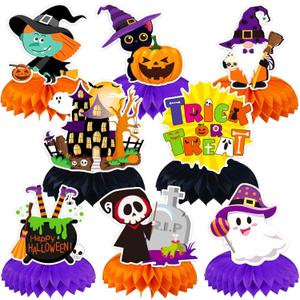 JULMELON 8PCS Halloween Party Decorations Honeycomb Centerpiece, Cute Pumpkin Ghost Witch Halloween Centerpiece Table Decorations Table Toppers for Halloween Party Favors Supplies
