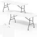 6FT Portable Folding Table 2 Pack, HDPE Foldable Table with Carry Handle | All Weather for Camping, Parties, Picnic & Events Indoor Outdoor - White