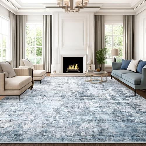 Soalmost Abstract Rug 8x10 Large Living Room Rugs Neutral Modern Washable Area Rugs for Bedroom Dining Room Non-Slip Stain Resistant Foldable Thin Blue