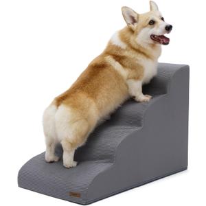 Lesure Dog Stairs for Small Dogs Pet Steps Ramp for High Bed and Couch with CertiPUR-US Certified Foam with Non-Slip Bottom, Grey, 4 Steps