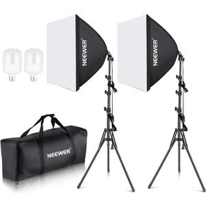 NEEWER 700W Equivalent Softbox Lighting Kit, 2Pack UL Certified 5700K LED Lighting Bulbs, 24x24 inches Softboxes with E26 Socket, Photography Continuous Lighting Kit Photo Studio Equipment