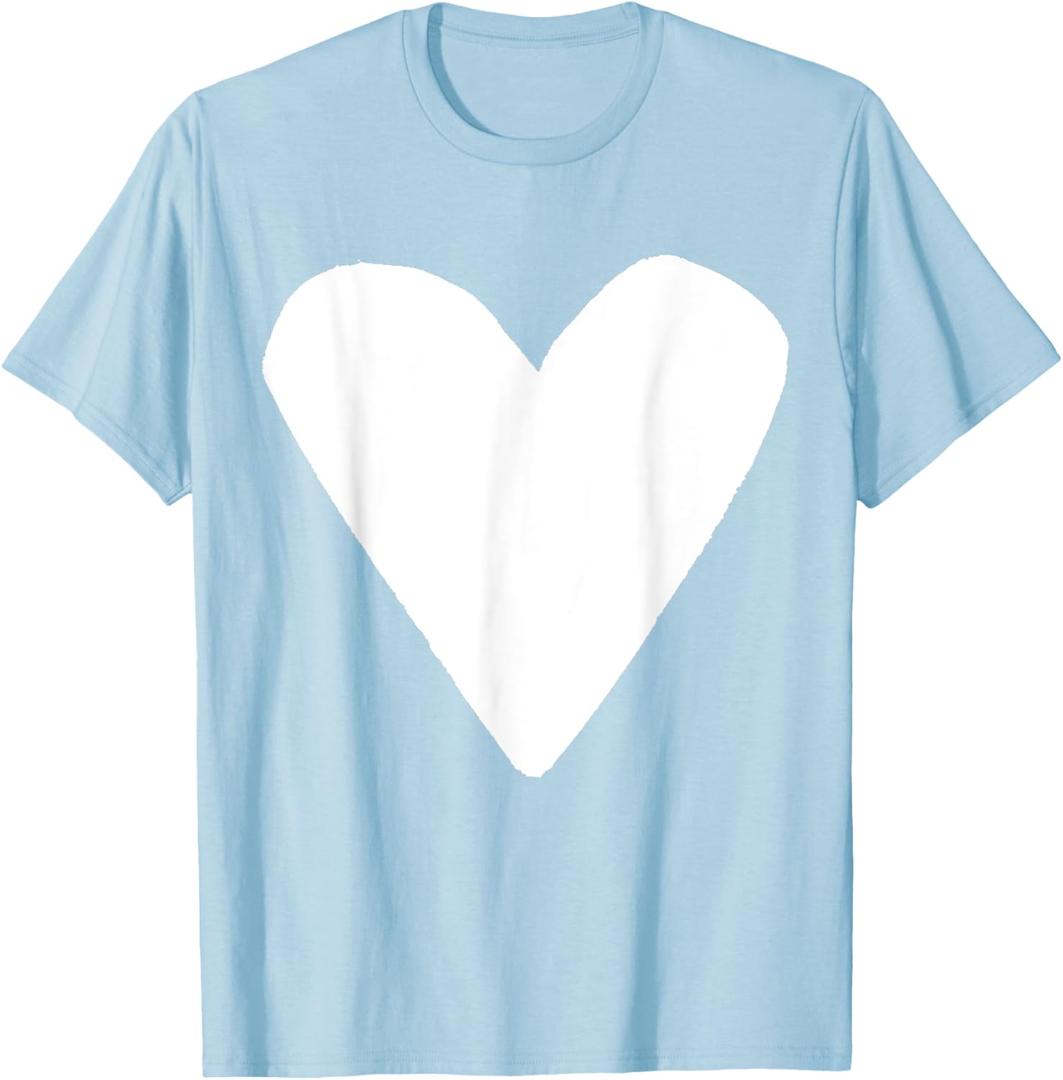 White Heart Light Blue T-Shirt (Small, Baby Blue)