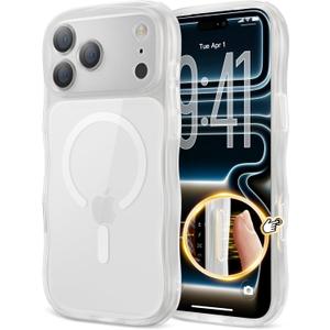 for iPhone 17 Pro Case for Women Girls,Compatible with MagSafe,Camera Control,Full Camera Protection, Cute Wave Magnetic Phone Case for iPhone 17 Pro,Frosted Clear