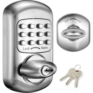 Bravex Keyless Deadbolt Keypad Entry Door Lock Zinc Alloy Sabbath Lock 100% Mechanical Shabbos Lock- No Risk of Low Power, Silver