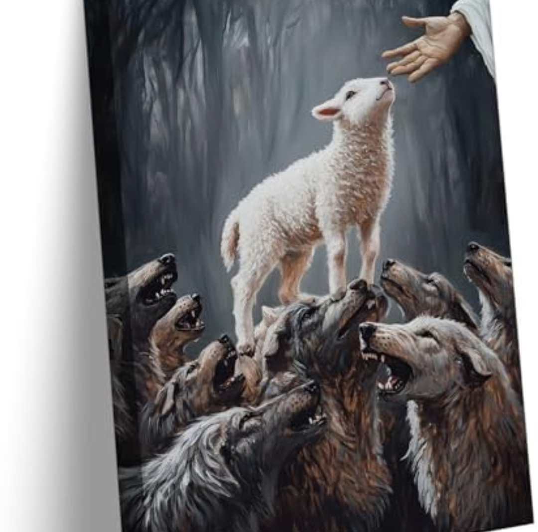 Jesus And Lamb Canvas Wall Art Jesus Saves The Lamb From Wolves Wall Decor Picture Christ Redemption The Lost Lamb Poster Print Painting for Living Room Bedroom Church Home Decoration Ready To Hang