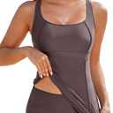 Aleumdr Women's Two Piece Tankini Swimsuits Modest Square Neck Bathing Suits Swim Tank Top with High Waisted Bottom (S)