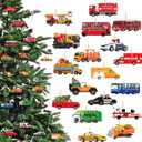 Pinkunn 36 Pcs Christmas Vehicle Wood Ornaments Set Construction, Monster, Fire, Army, Police Car Transportation Hanging Ornaments Gifts for Tree Decor(Cars,Multicolor)