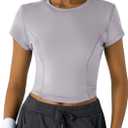 Workout Tops for Women Athletic Tops Short Sleeve Shirts-Cropped Slim Fit Gym Running Yoga T Shirts (S)