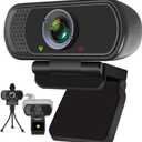 Full HD 1080P Webcam with Privacy Shutter and Tripod, Pro Streaming Web Camera with Microphone, Widescreen USB Computer Camera for Laptop Desktop Mac (Black)