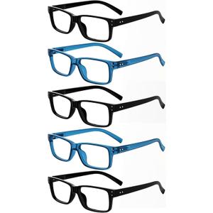 Eyekepper Vintage Reading Glasses for Men - 3 Pairs Black and 2 Pairs Blue - Spring Hinges Classic Readers +3.50