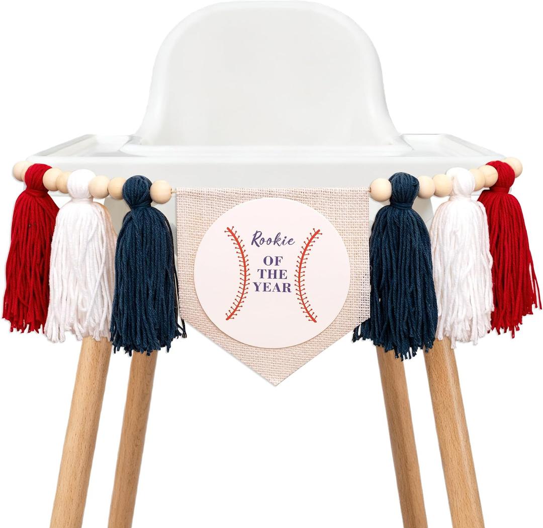 Baseball Highchair Banner 1st Birthday - Rookie of the Year High Chair Banner, Sports First Birthday Party Supplies for Cake Smash, Photo Prop