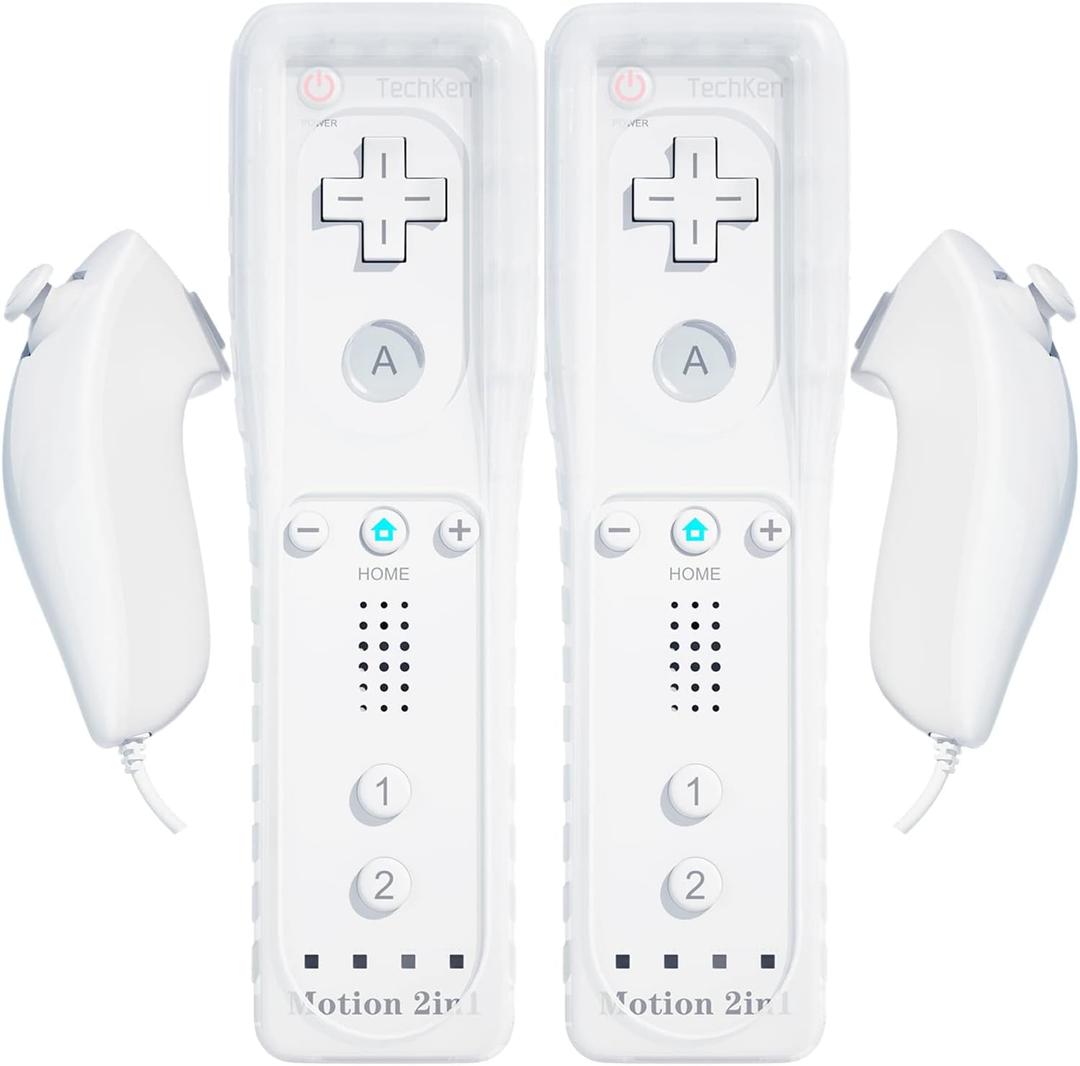 2 Pack Wii Remote with Wii Motion Plus Inside | Shock Wii Nunchuk Controller | Compatible Nintendo Wii, Wii U