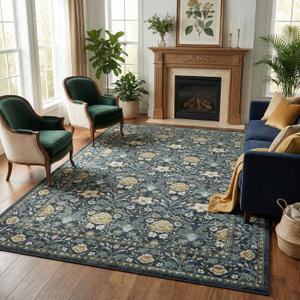 GarveeHome Washable Area Rug 6x9, Soft Vintage Floral Bedroom Rug Non Slip Low Pile Carpet Stain Resistant Throw Rug for Bedside Kids Room Office Dining Room