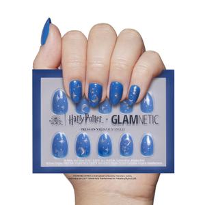 Harry Potter x Glamnetic Press On Nails - Luna Lovegood | Blue Celestial 3D Graphic Short Oval False Nails, Reusable Stick On Fake Nails with Glue | Salon Quality | 15 Sizes - 30 Nail Kit