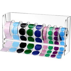 Qilery Adjustable Label Dispenser Acrylic Roll Sticker Dispenser Sticker Holder Organizer Label Stand for Holding Office and Home(9 Disks)