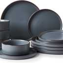 Famiware Nebula Ridge Stoneware Dinnerware Sets, Plates and Bowls Sets for 4, 12 Pieces Dishes Set, Microwave and Dishwasher Safe Kitchen Plates, Charcoal
