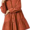 R.Vivimos Womens Fall Corduroy Dress 2026 Long Sleeve Button Down Tunic Mini Babydoll Dress with Pockets M