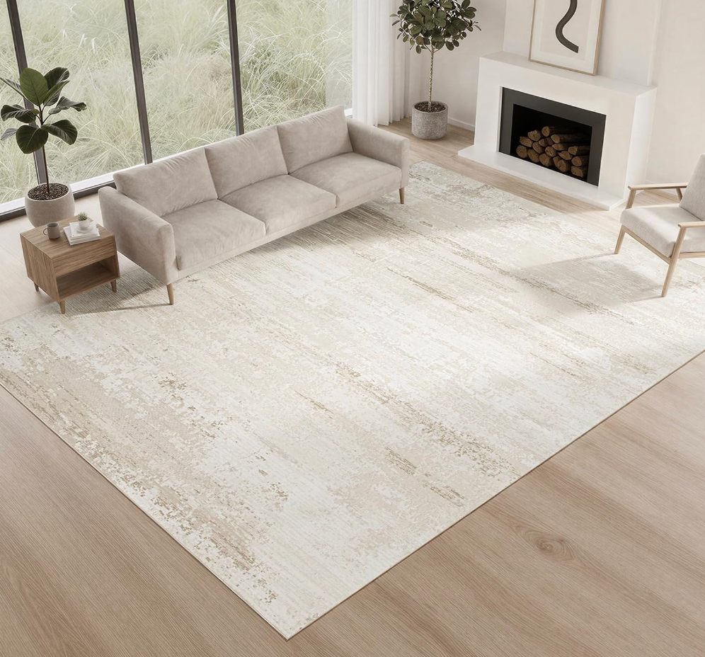 Washable Rugs 2×3 Area Rugs for Living Room- Modern Abstract Rugs for Bedroom,Dining Room, Large Soft Low Pile Carpet with Non Slip Rubber Backing,Neutral Accent Nursery Rug(Light Brown Beige)