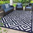 GENIMO Outdoor Rug for Patio Clearance,9'x12' Waterproof Large Mat,Reversible Plastic Camping Rugs,Rv,Porch,Deck,Camper,Balcony,Backyard (Navy Blue & White)