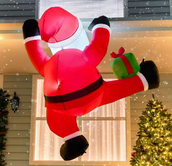Joiedomi 6 FT Tall Christmas Inflatable Climbing Santa with Gift Box, Blow Up Hanging Santa with Buildin LED for Xmas Party, Outdoor, Yard, Garden, Lawn Decoration