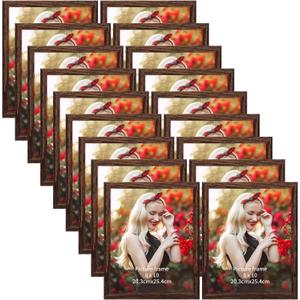 PETAFLOP Wooden 8x10 Picture Frame Set of 18, Bulk Rustic Brown Photo Frames Fits 8 by 10 for Wall or Tabletop Display