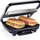 Hamilton Beach Panini Press, Sandwich Maker & Electric Indoor Grill, Upright Storage, PFAS-Free Nonstick Easy Clean Grids, Stainless Steel (25410)