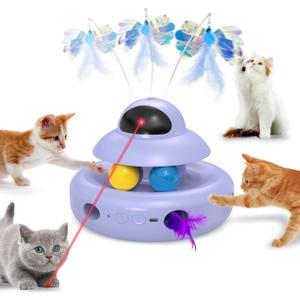 Cat Toy,Purple 4-in-1 Interactive,Cat Toys for Bored Indoor Adult Cats,Electric Flying Butterfly,Rechargeable Automatic Toy,Moving Ambush Feather,Track Balls