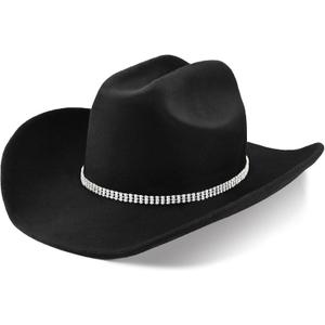 100% Wool Western Cowboy Hat for Men Women Classic Fedora Hat Felt Cowgirls Hats with Two Decorative Bands (Large-X-Large)