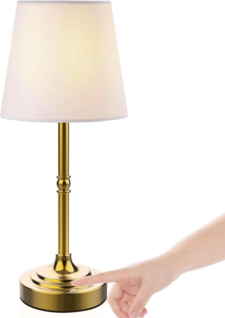 Rechargeable Battery Powered Table Lamp, Wireless LED Lamps, Cordless Touch Lamps, Stepless Dimmable Bedside Lamps, Night Lamp for Bedroom, Dinning Room, Kitchen Decor, Office (Bronze)