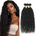 Seeuiegam Water Wave Human Hair Bundles 22 24 26 Inch Unprocessed Brazilian Virgin Wet and Wavy 3 Bundles Human Hair Natural Black Color
