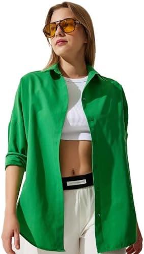 BIG DART Oversized Button Down Shirts for Women, Dressy Casual Long Sleeve Blouses Summer Tops Tunics, EUR: 36/UK:8
